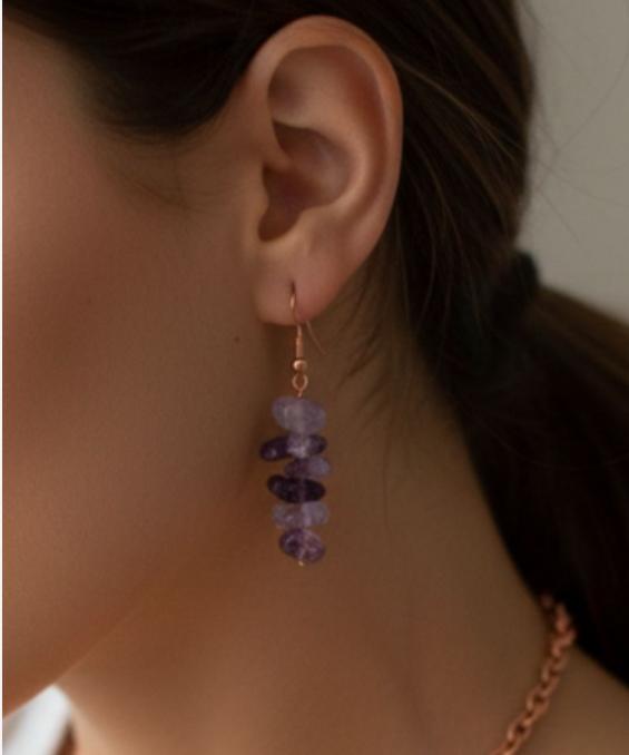 Copper Earrings with Amethyst