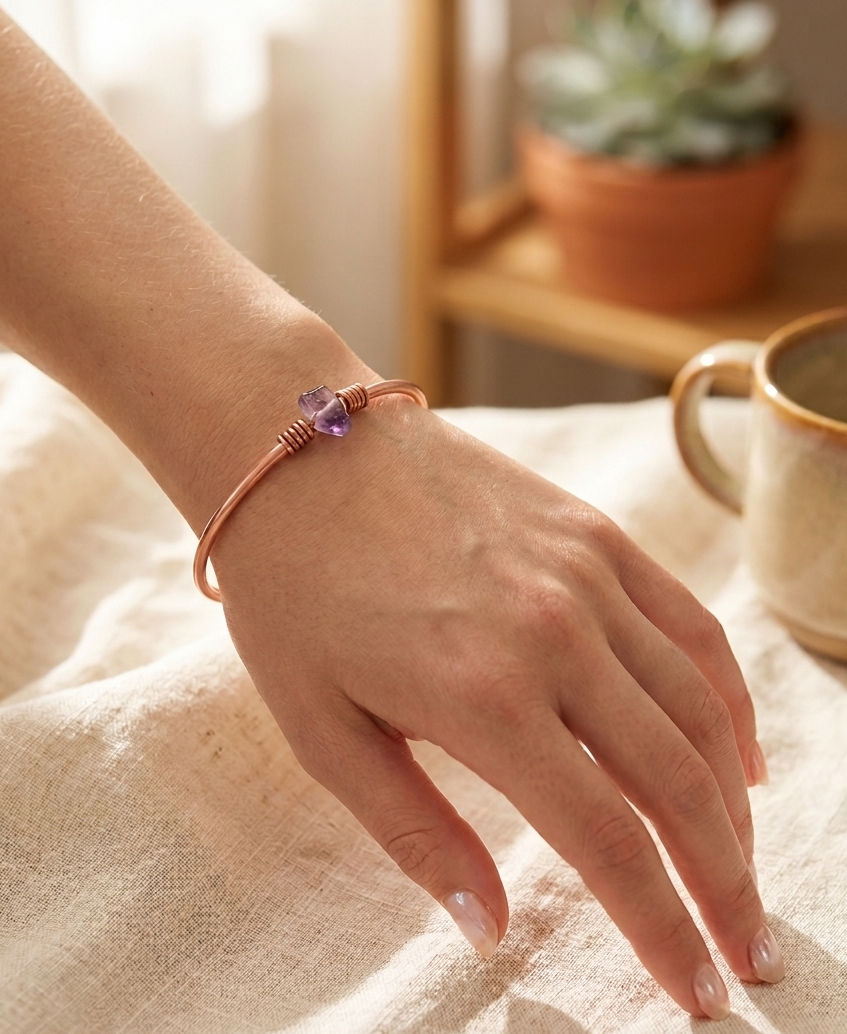 Copper bracelet with Amethyst Charme