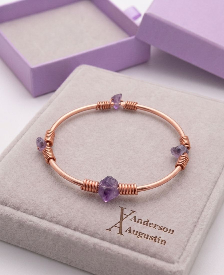 Copper Bracelet with Amethyst