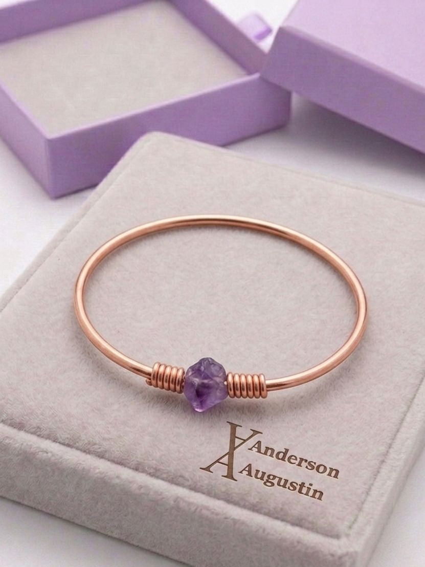 Copper bracelet with Amethyst Charme